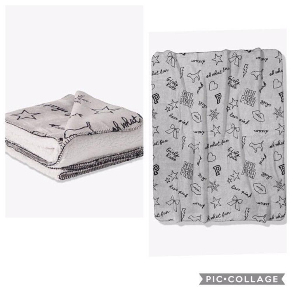vs pink stormy doodle gray sherpa blanket